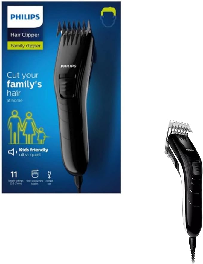 Roll over image to zoom in Philips Family Hair Clipper, Stainless Steel Blades, 11 Length Settings, Corded Use - QC5115/13